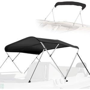 SereneLife 4 Bow Bimini Top Boat Cover 96" L x 67-72" W x 54" H, Durable 1" Aluminum Frame, Waterproof & UV-Resistant, Easy Install with Front Straps, Rear Support Arms & Free Storage Boot (Gray)