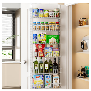 Delamu Adjustable Cabinet Door Organizer, 6-Tier Hanging Spice Rack Organizer, Metal Over the Door Pantry Organizer, Pantry Organizers and Storage Shelves for Kitchen Bathroom Laundry Room, White M