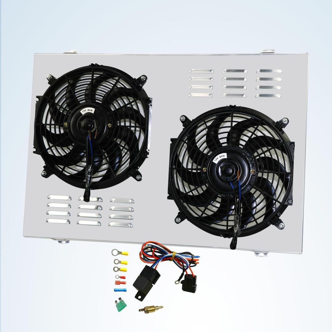 Aluminum Radiator Fan Shroud Relay Kit Compatible with 1970-1981 Chevy GMC Camaro Monte Carlo G-Body (Shroud Fan Relay kit) 71 72 73 74 75 76 77 78 79 80, Resfria-AUTO-0043