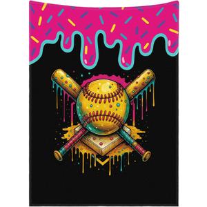 Tegeme Softball Drip Ice Cream Blanket Softball Drip Ice Cream Throw Blanket Warm Ultra Soft Flannel Blankets for Bed Travel Sofa Living Room Decoration Gifts, 50" x 40", Black
