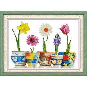 Benway Counted Cross Stitch Five Kinds of Flowers 14 Count 25.60''X18.50''
