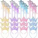 24 Pack Princess Wands Party Favors Sequin Princess Crown Headbands Colorful Glitter Star Fairy Wands Birthday Decorations Fairy Party Favors (4 Colors)