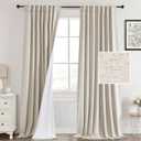 PrinceDeco 100% Blackout Linen Curtains for Bedroom 84 inches Length 2 Panels Set,Black Out Curtains with Back Tab and Rod Pocket Full Light Blocking Curtain - W52 x L84, Natural