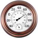 Outdoor Thermometer Hygrometer - 8'' Indoor Outdoor Thermometer Wireless, Indoor Thermometer for Room Home Temperature, No Battery, Wall Thermometer for Home Garden Patio