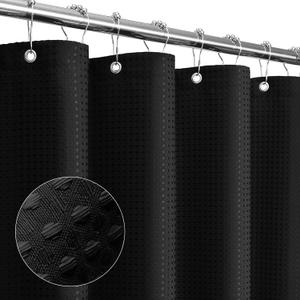 Gibelle Black Shower Curtain, Waffle Weave Textured Fabric Shower Curtain for Bathroom - Soft Cloth & Hotel Spa Luxury, Water Repellent, Machine Washable, 72X72, Black