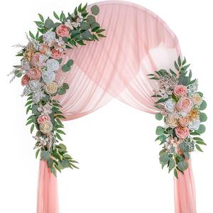 Wedding Arch Flowers, Artificial Flowers for Decoration, 2pcs Flower Swag and 1 pcs Semi-Sheer Chiffon Table Runner Swag for Beautiful Dream Wedding Ceremony Floral Decor - Pack of 3 (Purple&light Purple)