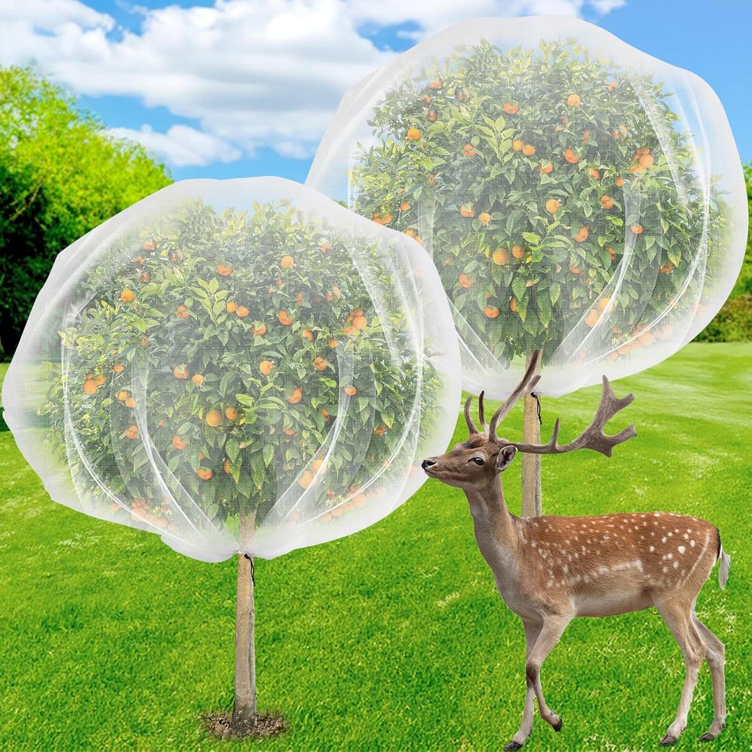 2 pcs 7x6ft Fruits Tree Netting, Ultra-Fine Mesh Garden Insect Tree Cover with Drawstring Transparent Bird Plant Barrier Flower Fruits Mesh Screen for Preventing Deer Squirrel Bug