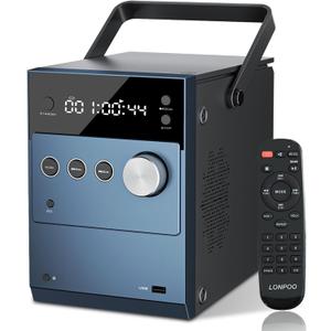 LONPOO Portable Boombox CD Player 20W Compact disc Players  Rechargeable Battery, Bluetooth 5.3 FM Radio, USB, AUX Input MIC & Earphone Port, Remote Control 608 Blue