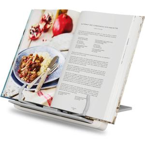Portable Book Stand Holders for Reading Hands Free, Adjustable Cookbook Recipe Stand Holder for Kitchen Counter with Page Holder Clips