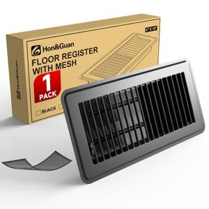 Hon&Guan Floor Register 4x10 Inch, Heavy Duty Walkable Floor Vent Easy Adjust Air Vent Covers for Home Floor, Rust Proof Finish Registers with 4PCS Magnetic Vent Mesh, Black, 4PCS