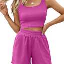 Trendy Queen Two Piece Summer Outfits 2 Piece Sets 2025 Sleeveless Matching Lounge Crop Top High Waisted Short, Medium