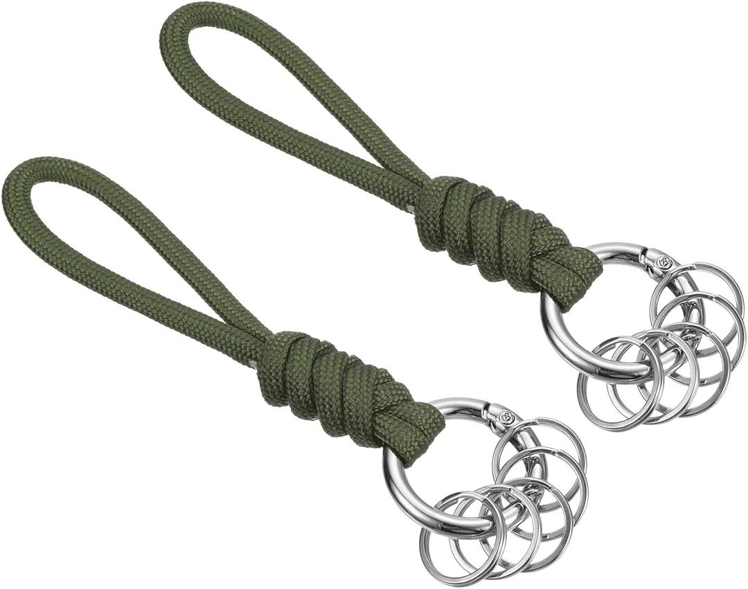 2 x PATIKIL Badge Lanyard with Spring O Ring Flat Key Rings, Braided Wrist Keychain Strap for Keys Whistles Wallets