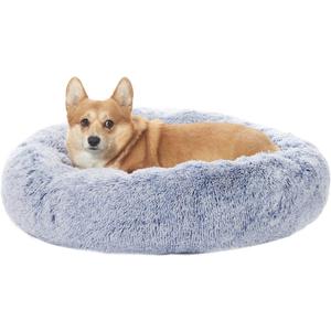 Bedfolks Calming Donut Dog Bed, 30 Inches Round Fluffy Dog Beds for Medium Dogs, Anti-Anxiety Plush Dog Bed, Machine Washable Pet Bed (Navy Blue, Medium)