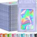 JETMORE 300 Pcs Mylar Bags, Smell Proof Bags Foil Pouch, Holographic Resealable Bags for Small Business, Candy Sample Jewelry Bag Sealable Packaging for Party Favor Food Storage (3x5in-Purple)