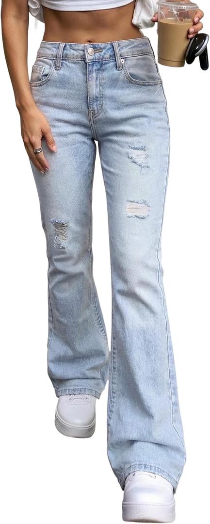 EMMIOL Women's Flare Wide Leg Jeans Stretchy High Waisted Bell Bottom 2026 Basic Bootcut Denim Pants (9) L