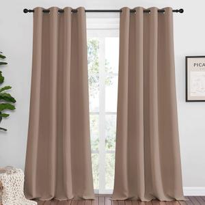 NICETOWN Bedroom Blackout Curtains and Drapes - Window Treatment Thermal Insulated Solid Grommet Blackout Draperies for Bedroom (Set of 2 Panels, 55 by 90 Inch, Cappuccino)
