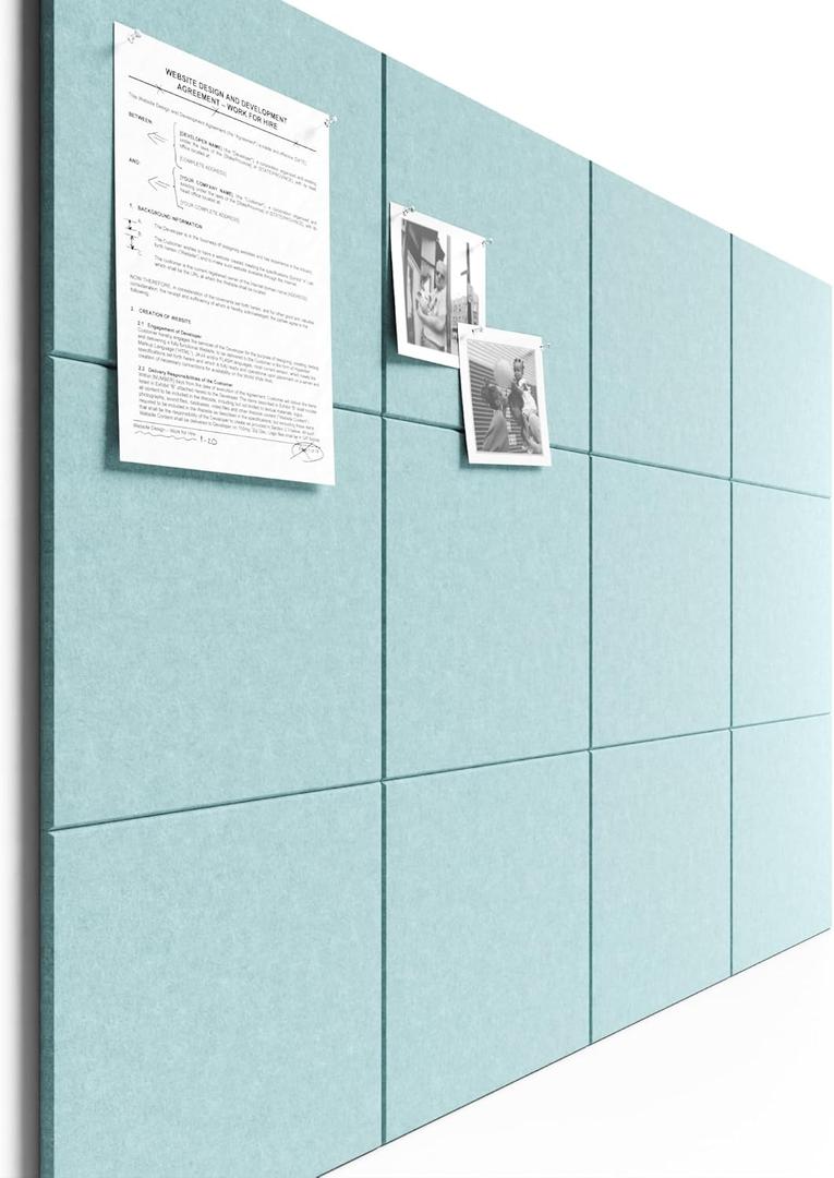 DECORITA Sage Green Cork Board Alternative | Large Pin Board Notice Board | Felt Bulletin Board for Office, Home & Classroom | Sage Green Office School Supplies | Felt Wall Tiles (12-Pack)