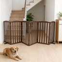 Freestanding Dog Gate Indoor,Doggie Gate Foldable Pet Gates for Doorways,Stairs or Hallways, Wooden Brown Pet Gate for the House, Pet Fence with Support Feet Included,32 "Height-6 Panels