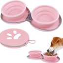 Collapsible Dog Bowls, 2-in-1 Pet Portable Travel Double Bowl Water Food Feeder Traveling Camping & Walking 25oz Pink