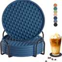 Coga Silicone Coasters Set of 6 with Holder, Square, Blue, Dishwasher Safe, Non-Slip, Heat Resistant