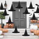 12 PCS Halloween Decorations Witch Hat Costume Accessory, Thickened Hanging Black Wizard Hats Bulk for Women Kids with Rope Floating Porch Indoor Outdoor Hocus Pocus Decor Party Supplies