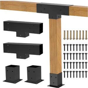 JEXALINE Pergola Kit for 4"x4" Lumber, Heavy Duty Slanted Roof Pergola Brackets with 3-Way & 4-Way Corner Brackets, DIY Gazebo Kit for Outdoor Patio Backyard Garden, Fits Actual 3.6" x 3.6" Wood