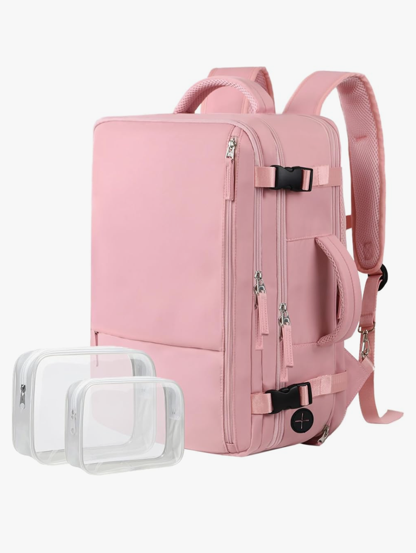 Hanples Carry On Travel Backpack for Women, Large 40L Person Item Luggage Backpack,17inch Laptop Backpack TSA Flight Approved, Travel Essentials Casual Daypack with 2 Toiletry Bag XL