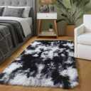 Amdrebio Black White Grey 2x3 Small Area Rugs for Bedroom Living Room Decor, Mini Fluffy Shag Modern Cool Rug for Kids Room Dorm Home Office, Shaggy Throw Furry Plush Floor Carpet for Teen Boys Men