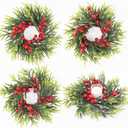 4 Pack Small Christmas Wreath, Mini Ring Wreaths with Red Berries and Spruce, Artificial Small Xmas Wreaths Hanging Decoration Garlands for Home Table Kitchen Window Chair Wall Front Door