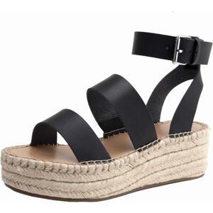 The Drop Women's Listilla Espadrille Wedge Sandal (7, Faux Leather Black)