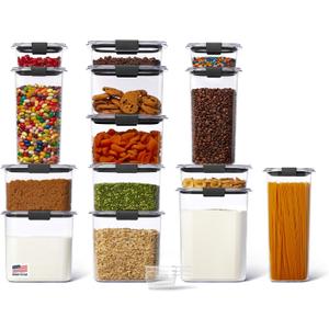 Rubbermaid Brilliance 14-Piece Food Storage Container Set with Scoops Airtight BPA-Free for Kitchen and Pantry Organization