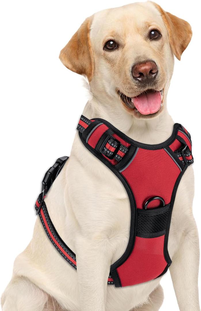 No Pull Dog Harness, Adjustable Reflective Front Clip Pet Vest with Easy Control Handle for Medium Large Dogs (Red,M)