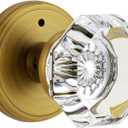 Antique Brass Door Knobs Glass Door Knobs Interior with Lock, Vintage Crystal Privacy Octagon Door Knobs for Bedroom Bathroom