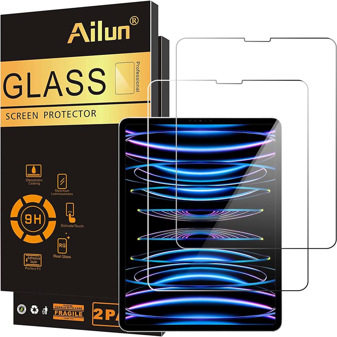 Ailun 2 Pack Screen Protector for iPad Pro 12.9 Inch Display [2022 & 2021 & 2020 & 2018 Release] Tempered Glass [Face ID & Apple Pencil Compatible] Ultra Sensitive Case Friendly