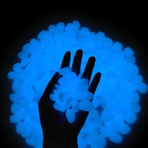 GLOCARNIVAL Glow Pebbles, 300 pcs Blue Glowing Rocks for Outdoor Decor, Garden Lawn Yard, Aquarium, Walkway, Fish Tank, Pathway, Luminous Pebbles Powered by Light or Solar (0.7-0.9 inch)
