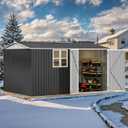 DWVO 12x8ft Large Tool Storage Shed with Window, Lockable Doors, and Sloped Roof, Oversized Steel Outdoor Storage Shed for Garden, Patio, Garage, Backyard, Lawn(Gray + White)