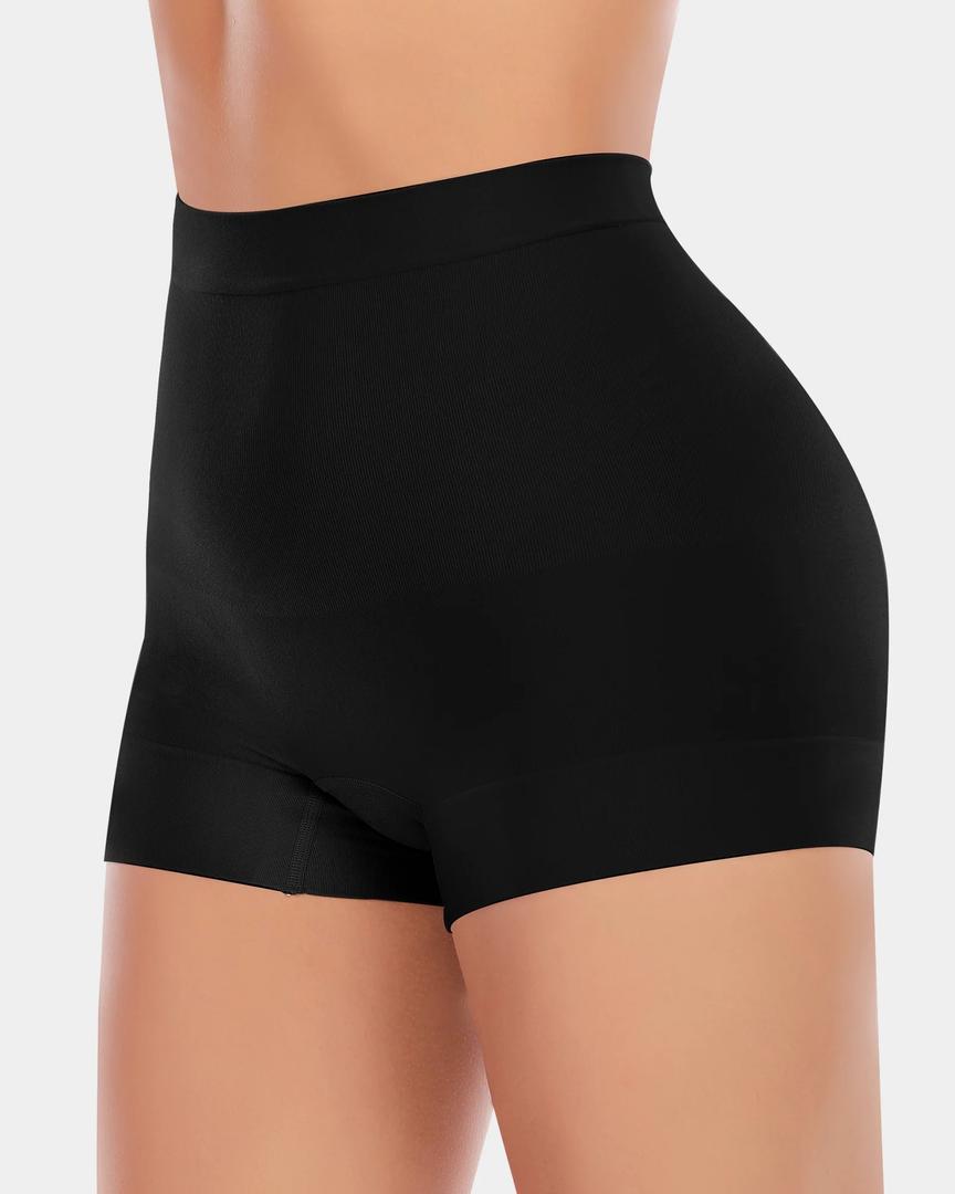 Xioker Womens Seamless Shaping Boyshorts Panties Tummy Control Underwear Slimming Shapewear Slip Shorts, Black, L