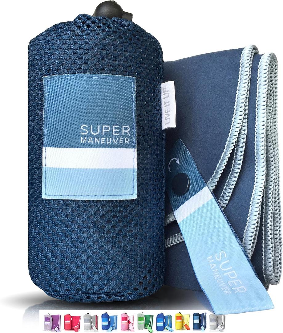 Super Towel For Sports, Travel & Beach – Lightweight, Compact, Absorbent, Quick-Dry, Soft Microfiber Suede For Pool, Bath, Gym, Yoga, Running, Hiking, Camping & Outdoors (Navy, M 20x40")