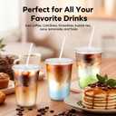 100PCS 14 oz Plastic Cups with Flat Lids and Clear Straws, Disposable Iced Coffee Cups with Lid, Round Bottom To Go Drink Cups for Soda, Smoothies, Boba, Cold Beverage, Juice Bars, Takeout, Party