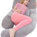 60in Full Body Pillow | Nursing, Maternity and Pregnancy Body Pillow | Extra Large U Shape Pillow and Lounger with Detachable Side, Separate Support Pillow and Removable Cover (Grey)