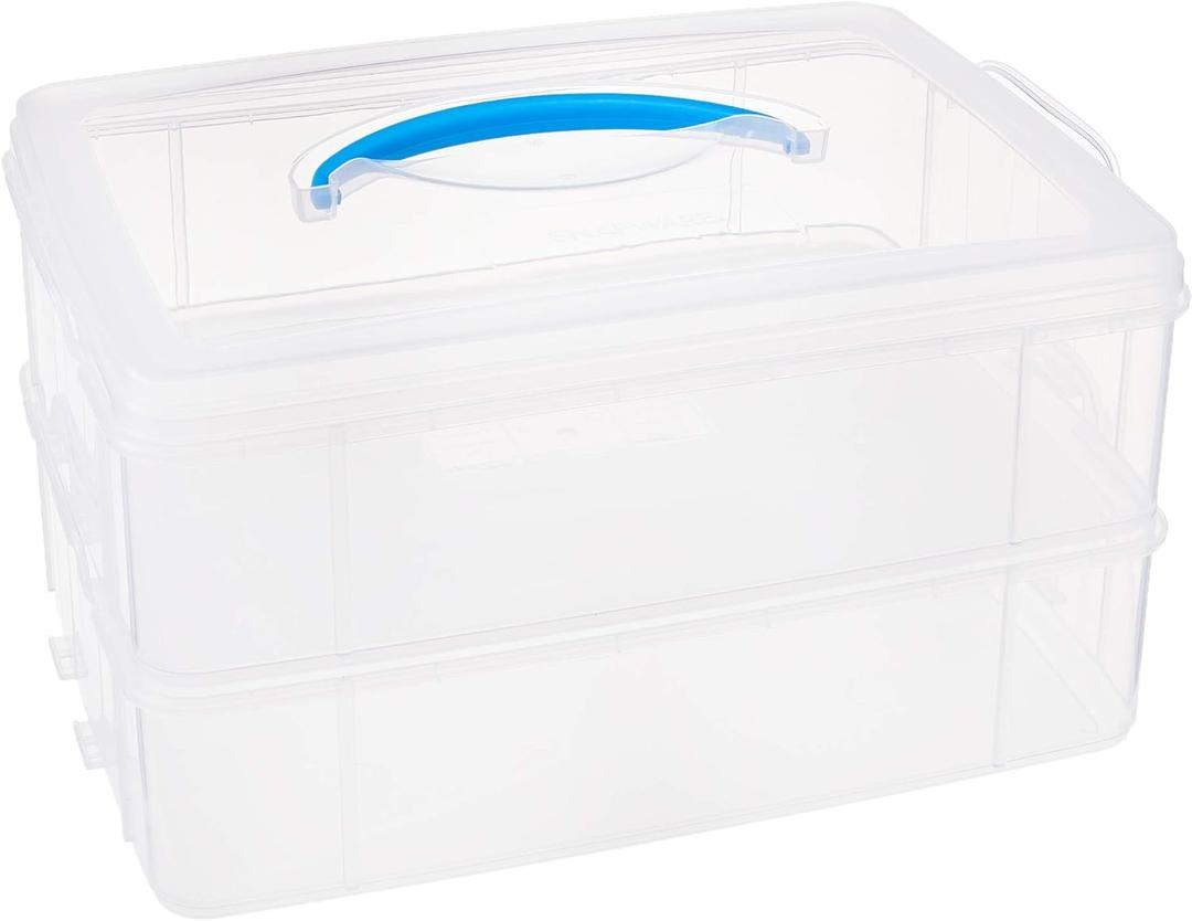 Snapware Snap 'N Stack Portable Storage Bin for Tools and Craft, 14.1 x 10.5-Inch Clear BPA-Free Container, Tool Box with Stackable Trays, Microwave, Freezer and Dishwasher Safe (14.1 x 10.5-Inch)