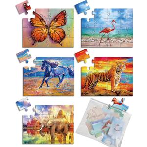 5 Packs 16 Piece Large Jigsaw Puzzles for Dementia Alzheimers Products Activities, Alzheimers Puzzles Memory Cognitive Games for Elderly Seniors with 5 Storage Bags, Gift for Elderly Adults, Animal