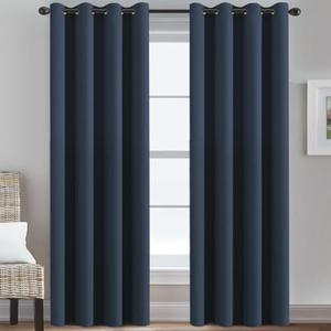 H.VERSAILTEX Ultra Soft Premier Blackout Curtain for Living Room Extra Long, Thermal Insulated Bedroom Curtains Grommet Top, Noise Reducing Patio Door Curtain - Navy Blue, One Panel, 52'W x 96'L