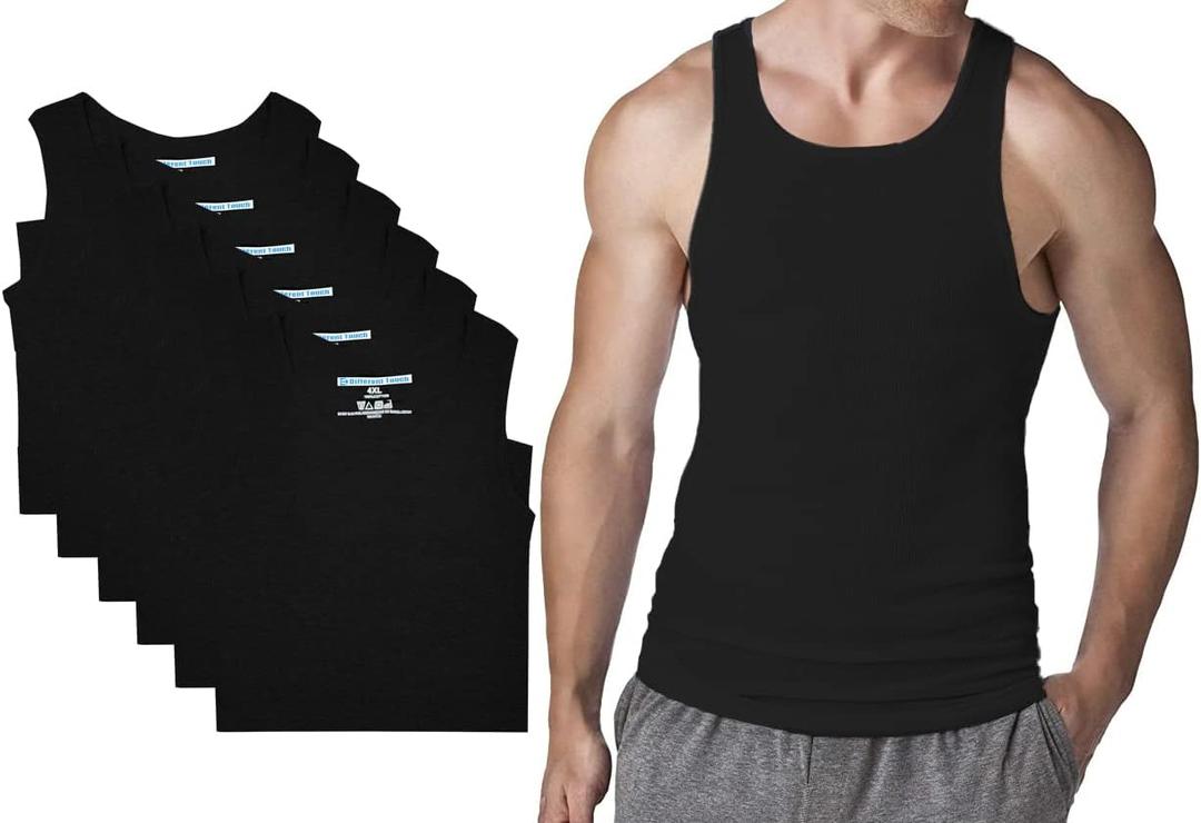 Different Touch 6 Pack Men's Big and Tall Muscle Ribbed Tank Tops A-Shirts Underwear Shirts 6X-Large Big Tall