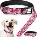 Kazazoo Heavy Duty Tactical Dog Collar Nylon Adjustable Reflective Dog Collar Soft Neoprene Padded for Large Dog, Pink Camo L