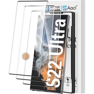 AACL [Fingerprint Compatible][3-Pack] 3D Curved Tempered Glass for Samsung Galaxy S22 Ultra 5G Screen Protector, [Easy Installation with Alignment][Anti-Scratch][Case Friendly]