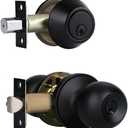 Front Door Lock Set Exterior Door Lock Set with Deadbolt, Single Cylinder Deadbolt Lock and Door Knob Set, Keyed Alike,Matte Black Door Knob and Deadbolt Set(1Pack Set) (1 Pack)