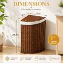 Corner Wicker Laundry Hamper with Lid and Removable Liner Corner Wicker Laundry Basket Washing Clothes Basket Storage Bin for Bedroom Bathroom, 14 x 14 x 24.5 inches