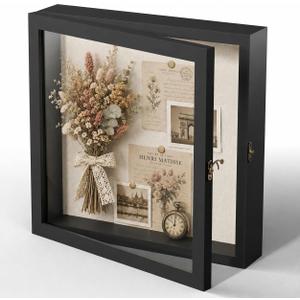 12x12 Shadow Box Frame with Real Glass, Double Door Display Case