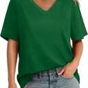 Aokosor Womens V Neck Short Sleeve T Shirts Summer Tops 2025 Casual Loose Tees Trending Now S-4XL (Green, 4XL)